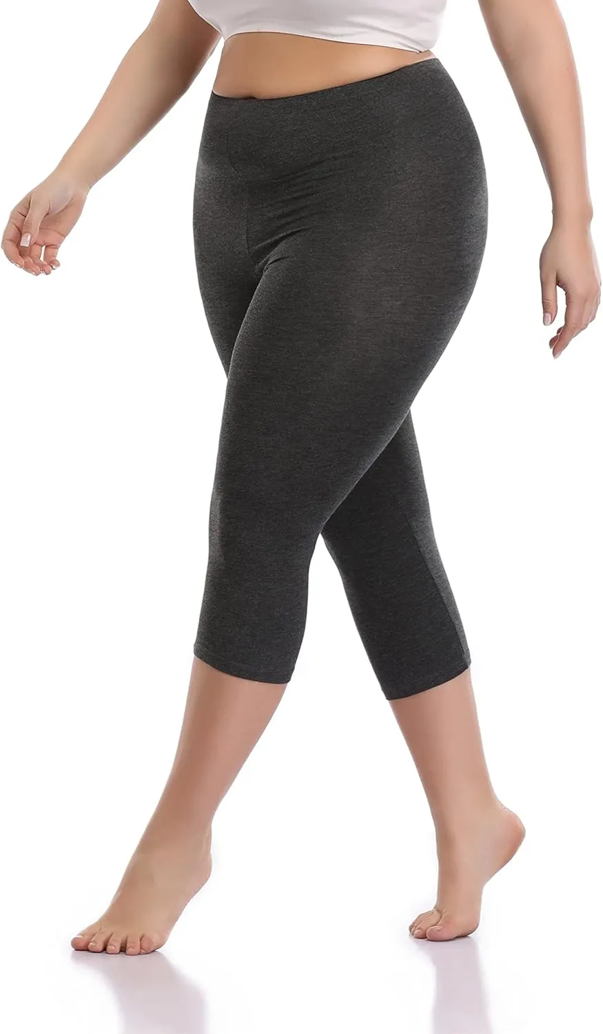 Cheapestbuy Women's Plus Size Capri Leggings Lightweight Soft Crop Leggings Basic Capris Yoga Pants