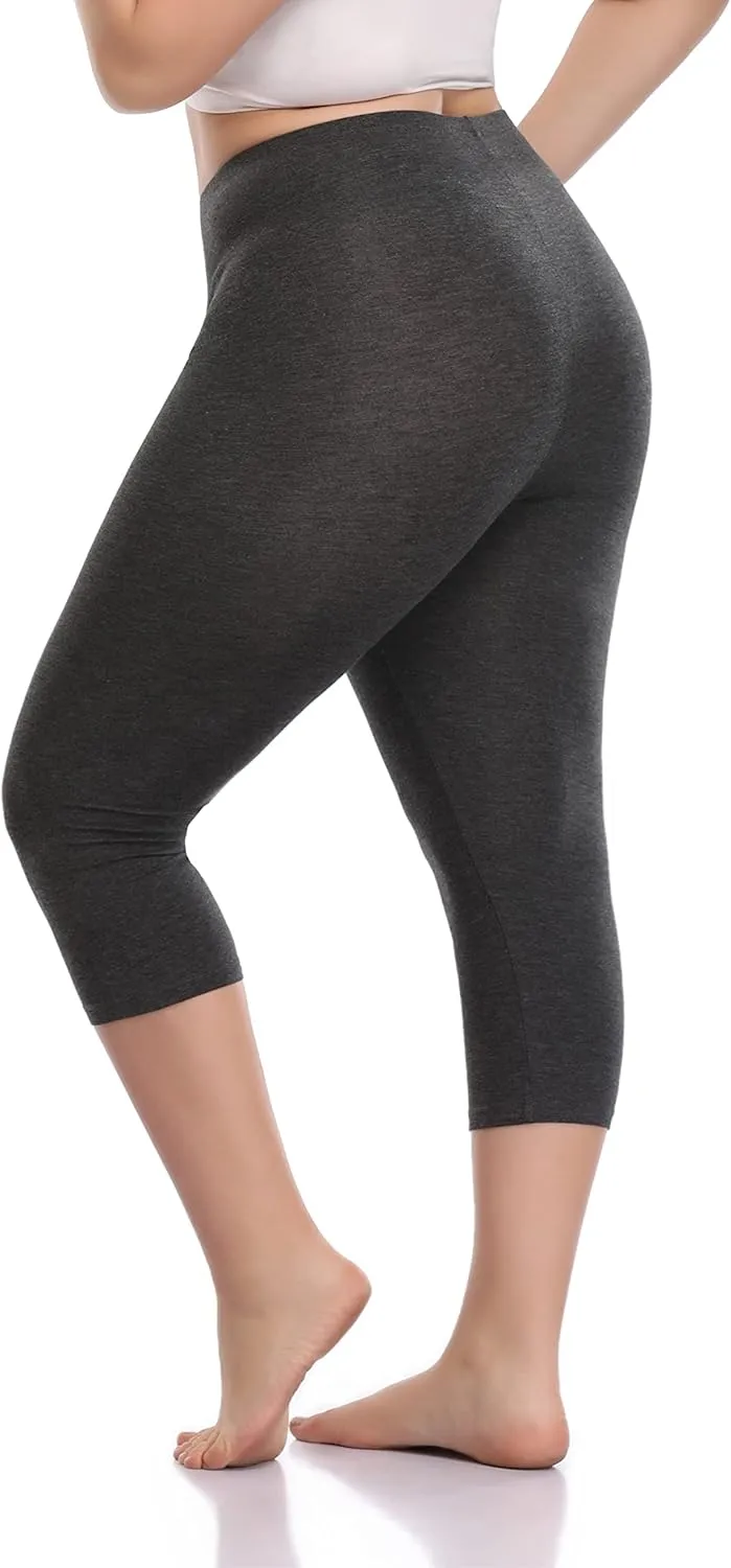 Cheapestbuy Women's Plus Size Capri Leggings Lightweight Soft Crop Leggings Basic Capris Yoga Pants
