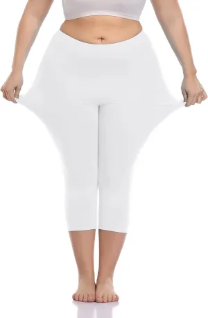 Cheapestbuy Women's Plus Size Capri Leggings Lightweight Soft Crop Leggings Basic Capris Yoga Pants