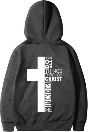 Christian Hoodies for Men Cross Graphic Long Sleeve Pullovers Hoodie Oversized Comfort Fleece Shirts with Pockets