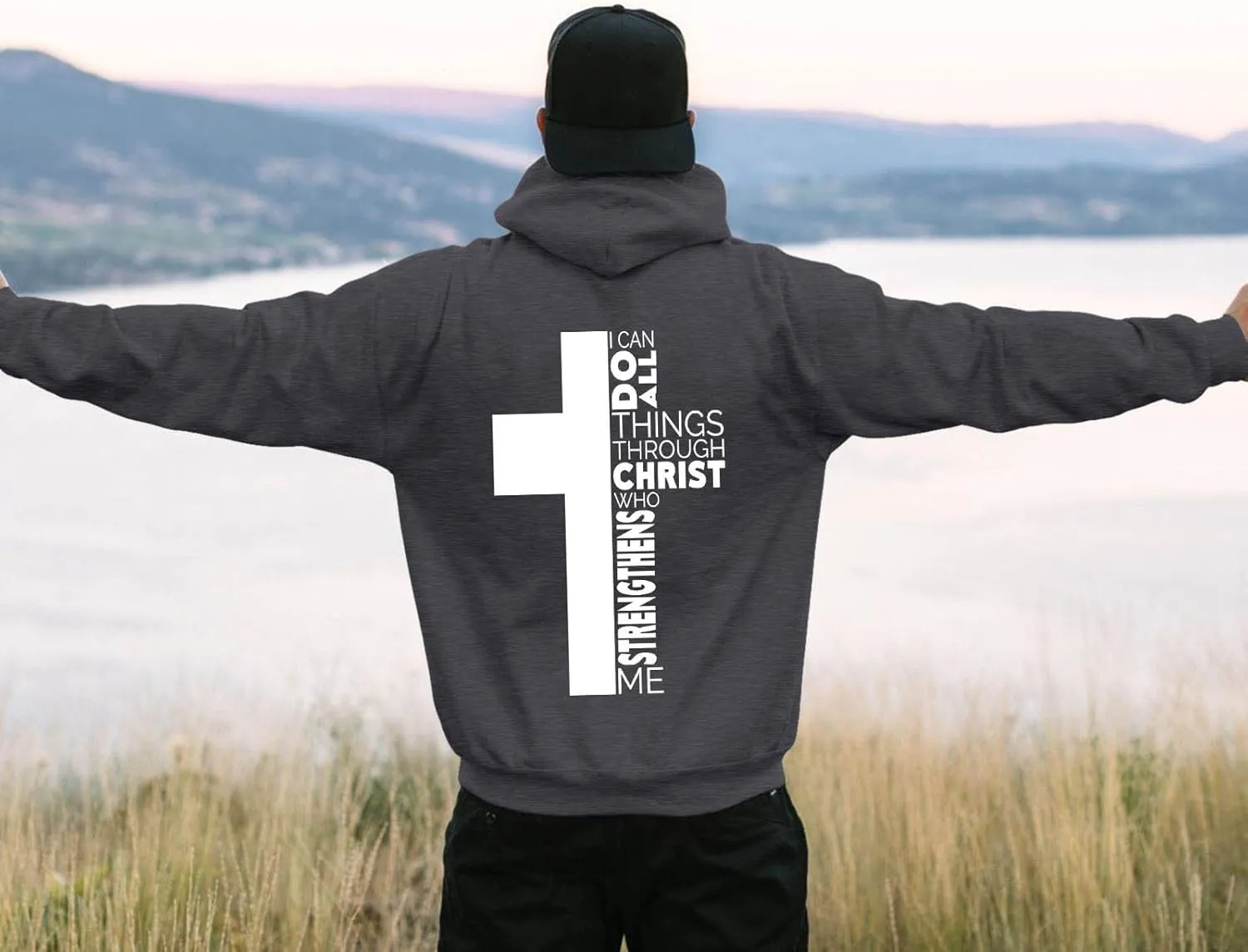 Christian Hoodies for Men Cross Graphic Long Sleeve Pullovers Hoodie Oversized Comfort Fleece Shirts with Pockets