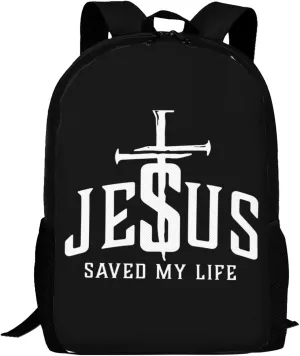 Christian Jesus Saved My Life Cross Backpack Lightweight Large Capacity Laptop Backpack Travel Backpacks for Unisex