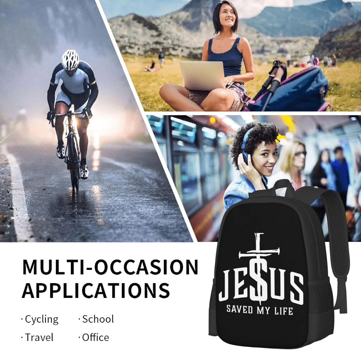 Christian Jesus Saved My Life Cross Backpack Lightweight Large Capacity Laptop Backpack Travel Backpacks for Unisex