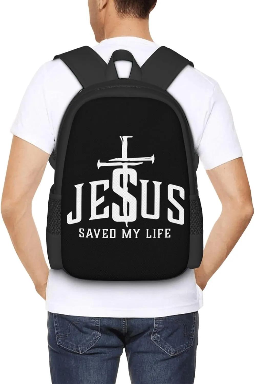 Christian Jesus Saved My Life Cross Backpack Lightweight Large Capacity Laptop Backpack Travel Backpacks for Unisex