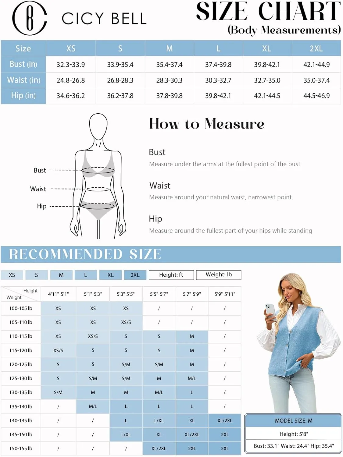 Cicy Bell Womens V Neck Sweater Vest Casual Button Down Knit Vest Outerwear Sleeveless Trendy Cardigans