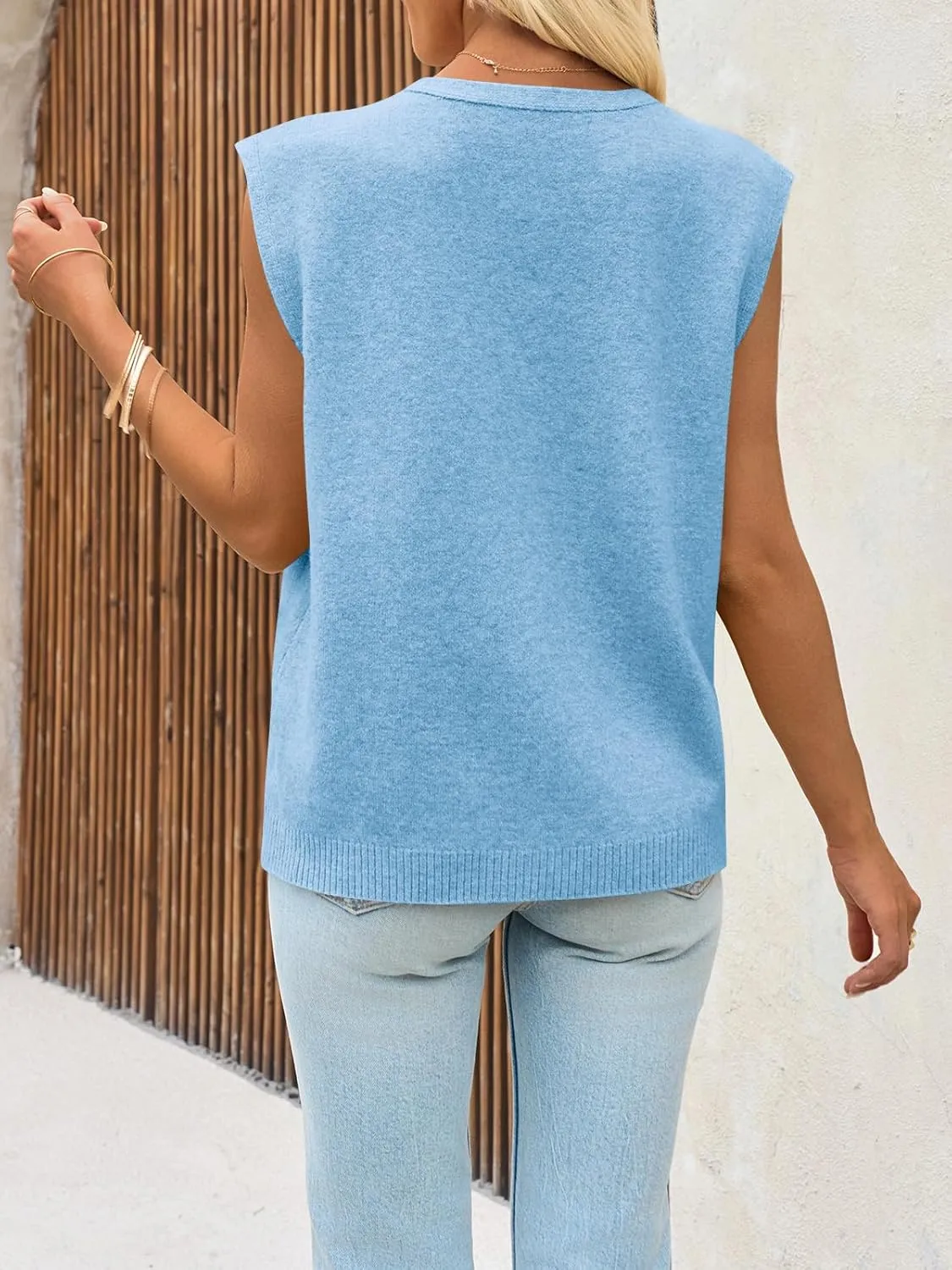 Cicy Bell Womens V Neck Sweater Vest Casual Button Down Knit Vest Outerwear Sleeveless Trendy Cardigans