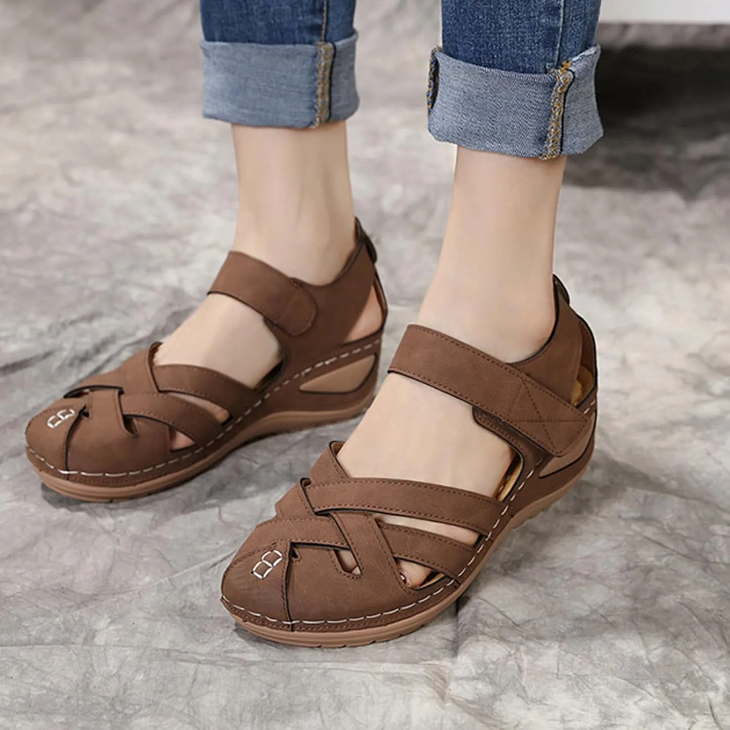 Closed Toe Sandals Women Summer Dressy Wedge Sandal Fisherman Comfortable Hollow Out Ankle Strap Sandals Causal Outdoor Beach Shoes