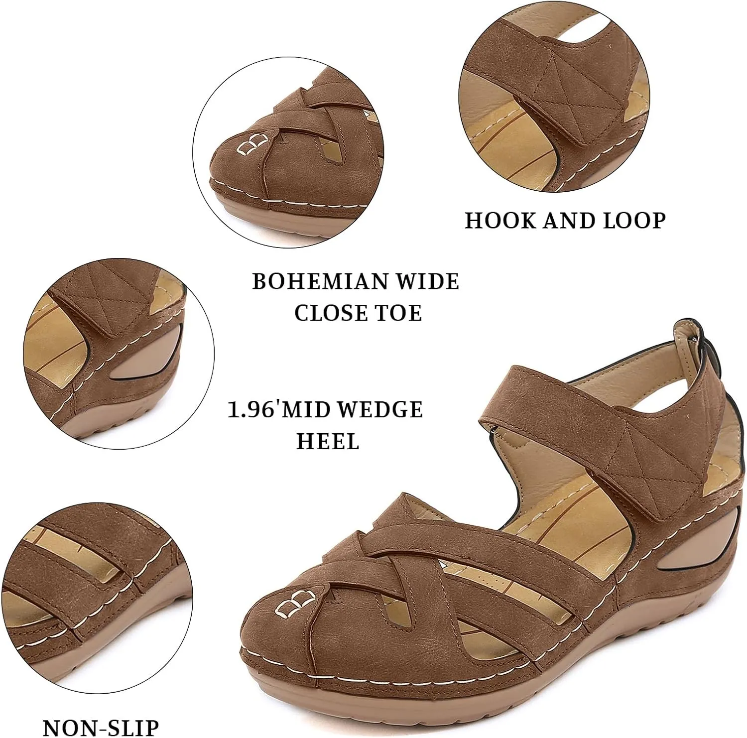 Closed Toe Sandals Women Summer Dressy Wedge Sandal Fisherman Comfortable Hollow Out Ankle Strap Sandals Causal Outdoor Beach Shoes