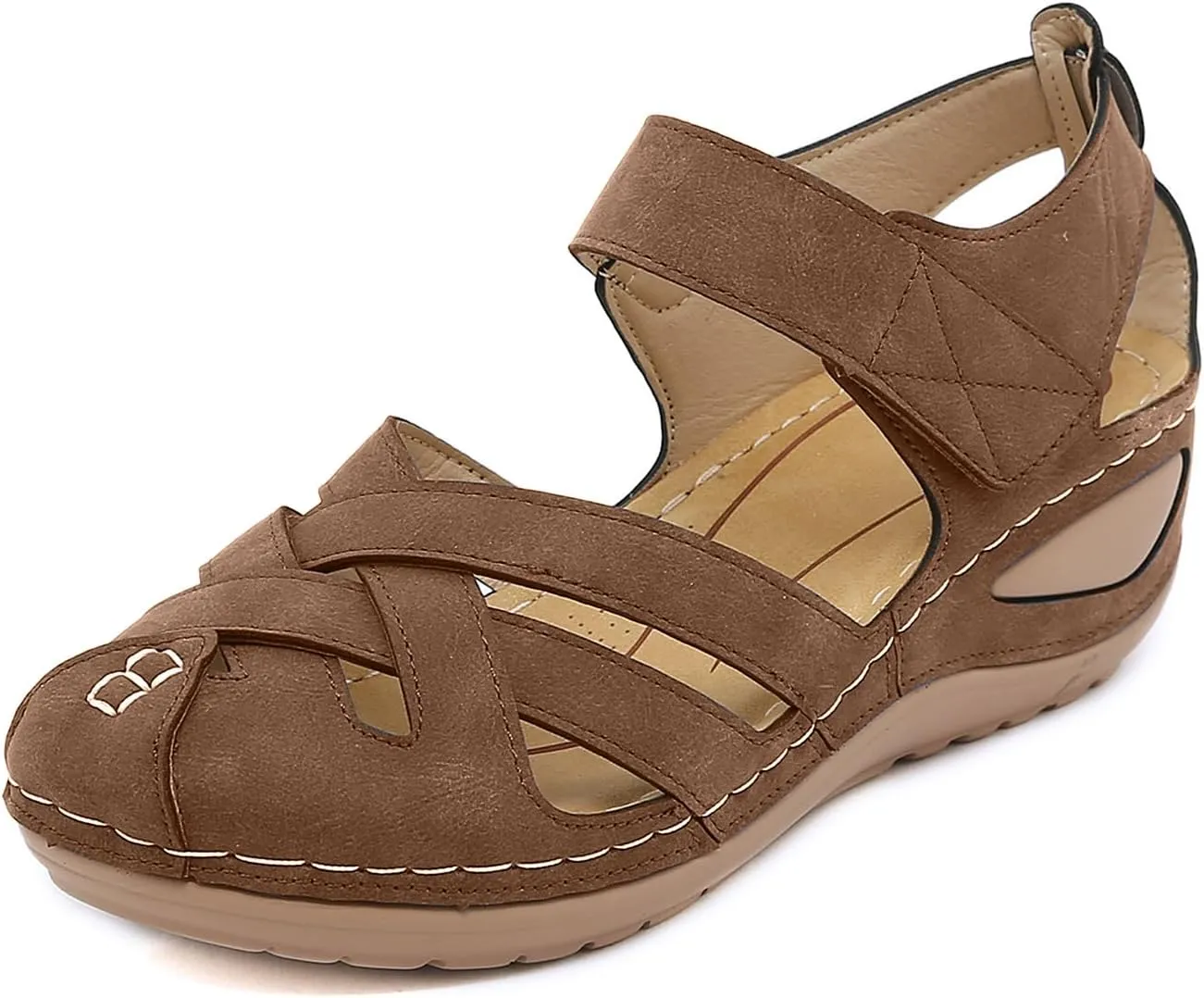 Closed Toe Sandals Women Summer Dressy Wedge Sandal Fisherman Comfortable Hollow Out Ankle Strap Sandals Causal Outdoor Beach Shoes