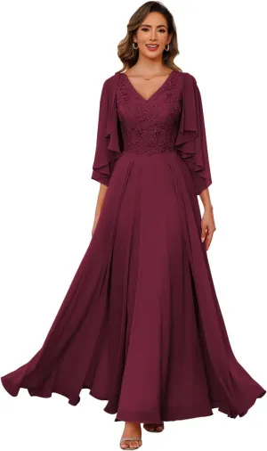 Clothfun Chiffon Mother of The Bride Dress 2024 Lace Applique Long Formal Party Dress with Jacket CY147
