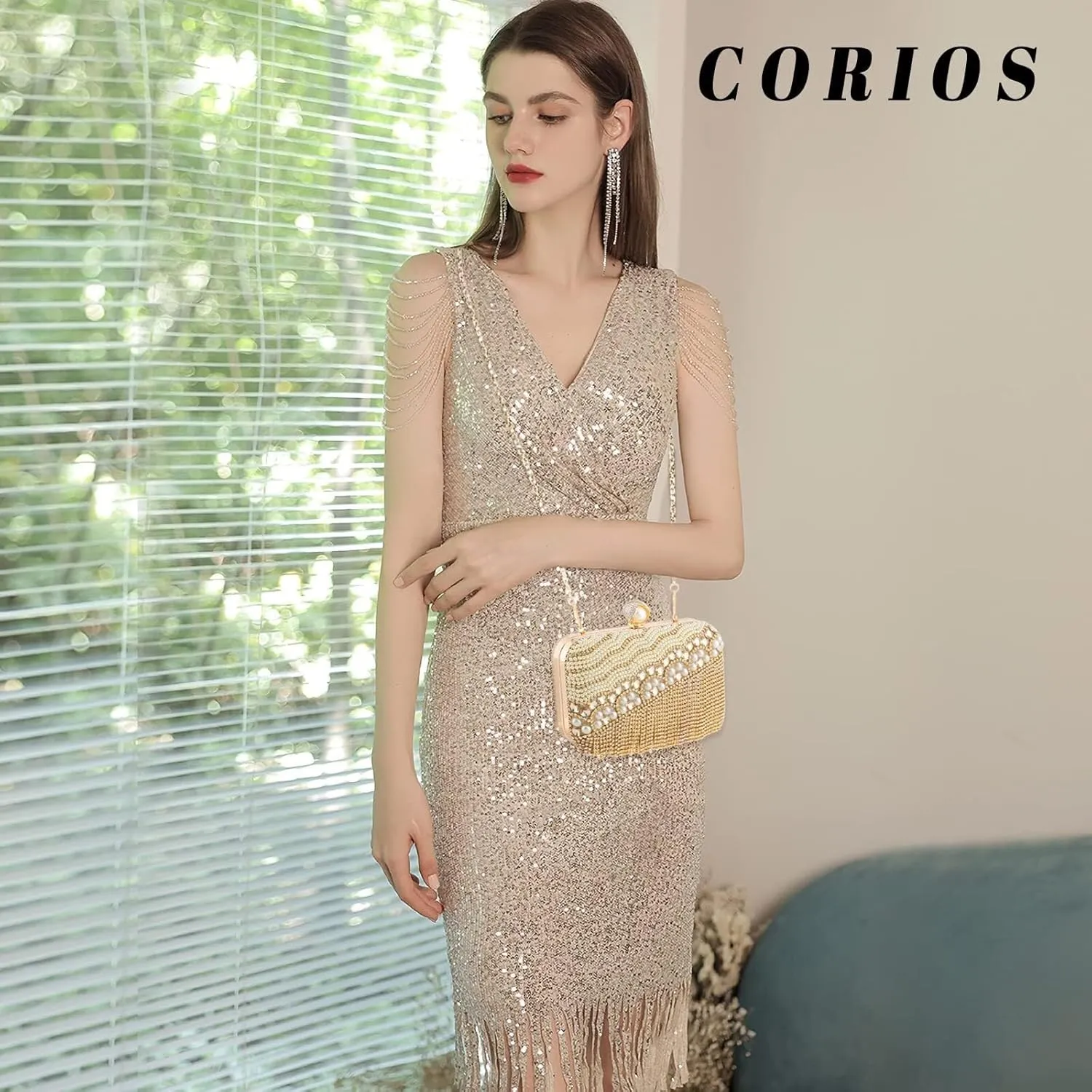 Clutch Purses for Women Pearl Evening Rhinestones Handbag Crystal Tassel Shoulder Bridal Wedding Purse Ladies Banquet