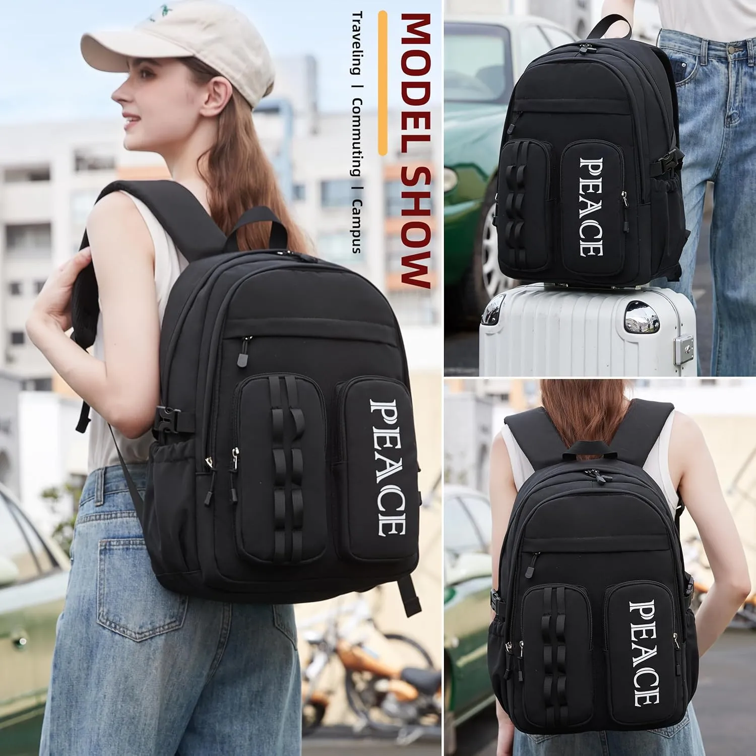 College Bookbag Laptop Backpacks 15.6 Inch Kids Elementary School Bag for Teens Girls Boys Water Resistant Sport Travel Back Pack Women Men Work Business Computer Rucksack Black