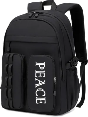 College Bookbag Laptop Backpacks 15.6 Inch Kids Elementary School Bag for Teens Girls Boys Water Resistant Sport Travel Back Pack Women Men Work Business Computer Rucksack Black
