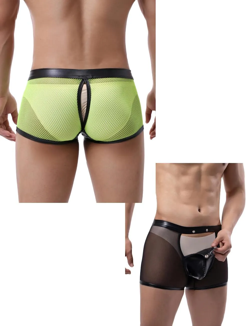 comeondear Mens Sexy Underwear Shorts Pants with Removable Pouch See Through Lace Boxer Briefs Erotic Gay Underwear for Men Cumdump Clubwear Black