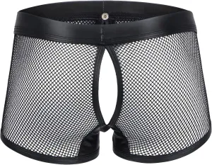 comeondear Mens Sexy Underwear Shorts Pants with Removable Pouch See Through Lace Boxer Briefs Erotic Gay Underwear for Men Cumdump Clubwear Black
