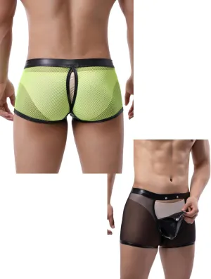 comeondear Mens Sexy Underwear Shorts Pants with Removable Pouch See Through Lace Boxer Briefs Erotic Gay Underwear for Men Cumdump Clubwear Black