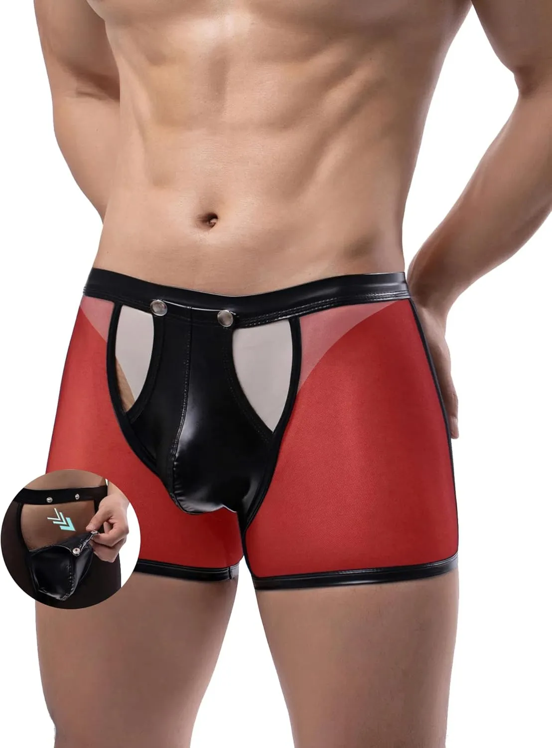 comeondear Mens Underwear Lingerie for Men Shorts Pants with Removable Pouch See Through Lace Boxer Briefs Erotic Clubwear