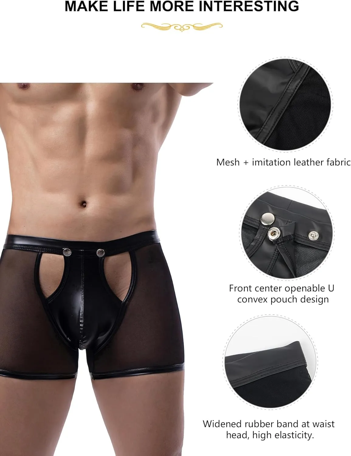 comeondear Mens Underwear Lingerie for Men Shorts Pants with Removable Pouch See Through Lace Boxer Briefs Erotic Clubwear
