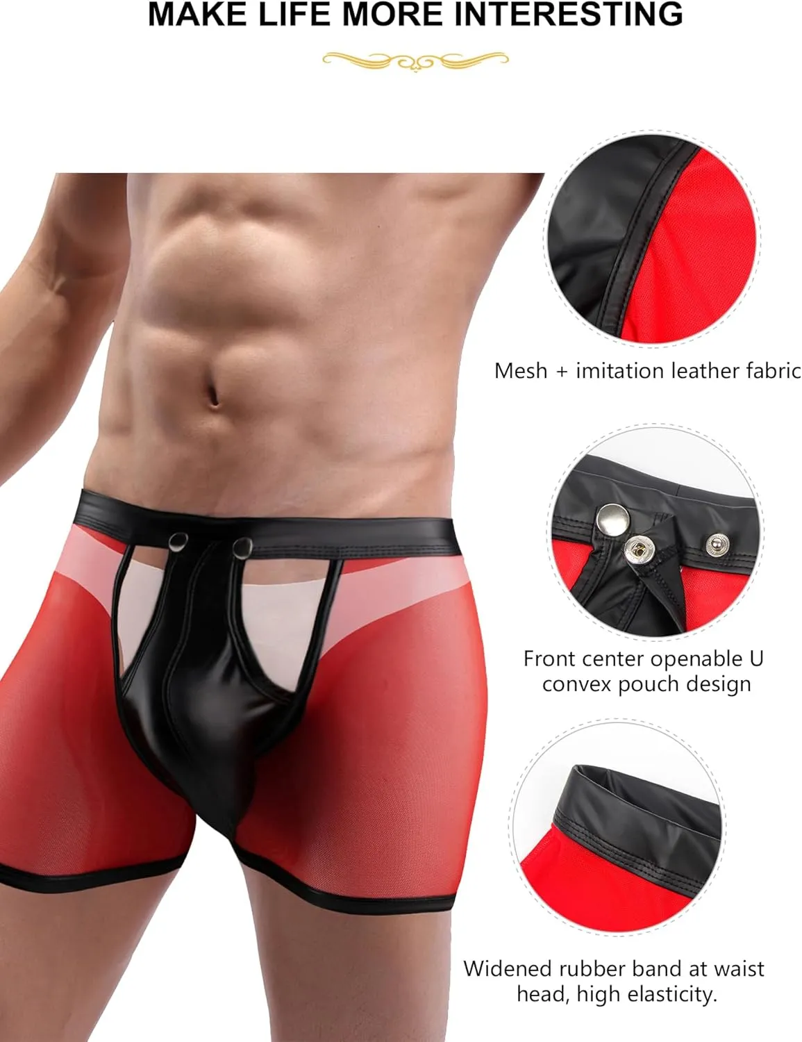 comeondear Mens Underwear Lingerie for Men Shorts Pants with Removable Pouch See Through Lace Boxer Briefs Erotic Clubwear
