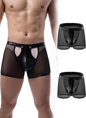 comeondear Mens Underwear Lingerie for Men Shorts Pants with Removable Pouch See Through Lace Boxer Briefs Erotic Clubwear