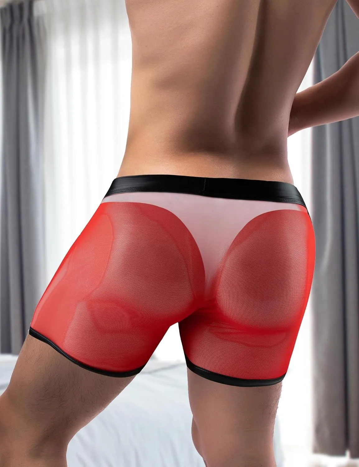 comeondear Mens Underwear Lingerie for Men Shorts Pants with Removable Pouch See Through Lace Boxer Briefs Erotic Clubwear