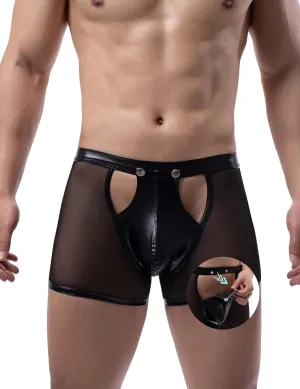 comeondear Mens Underwear Lingerie for Men Shorts Pants with Removable Pouch See Through Lace Boxer Briefs Erotic Clubwear