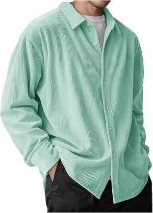 Corduroy Shirt Mens Lapel Long Sleeve Wrinkle Free Shirts Casual Button Down Shirts Work Overshirt Shackets for Men