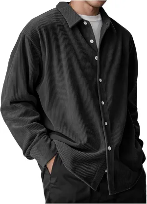 Corduroy Shirt Mens Lapel Long Sleeve Wrinkle Free Shirts Casual Button Down Shirts Work Overshirt Shackets for Men