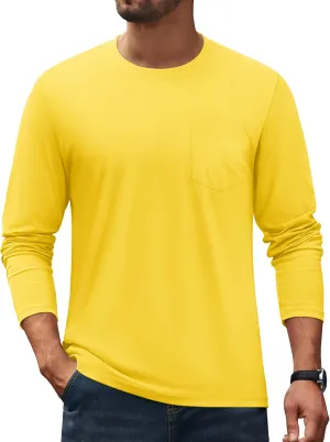 Cotrasen Men's Long Sleeve T-Shirts Cotton Casual T Shirts for Men Breathable Comfort Tee Shirts with Pocket