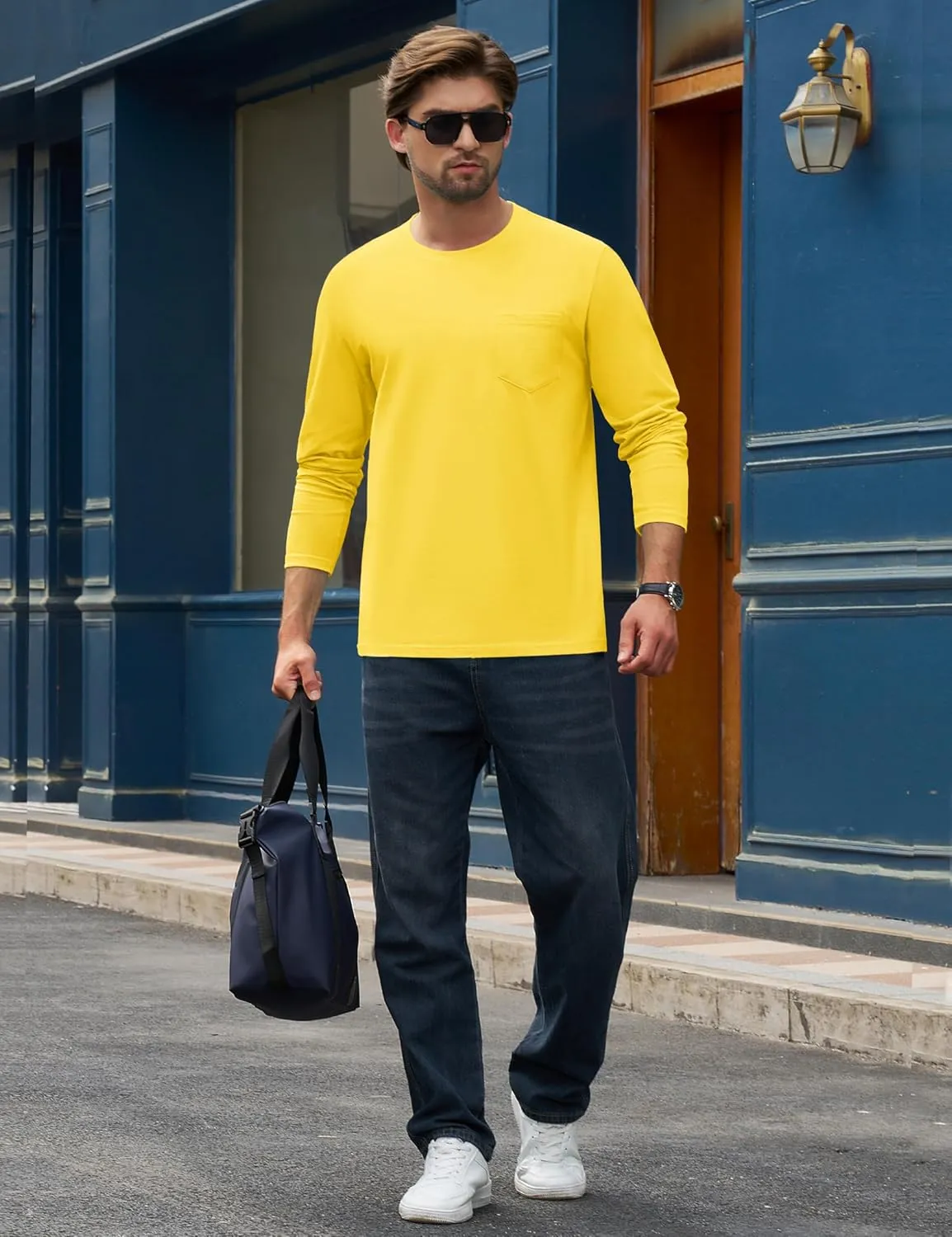 Cotrasen Men's Long Sleeve T-Shirts Cotton Casual T Shirts for Men Breathable Comfort Tee Shirts with Pocket