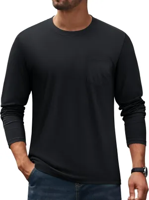 Cotrasen Men's Long Sleeve T-Shirts Cotton Casual T Shirts for Men Breathable Comfort Tee Shirts with Pocket