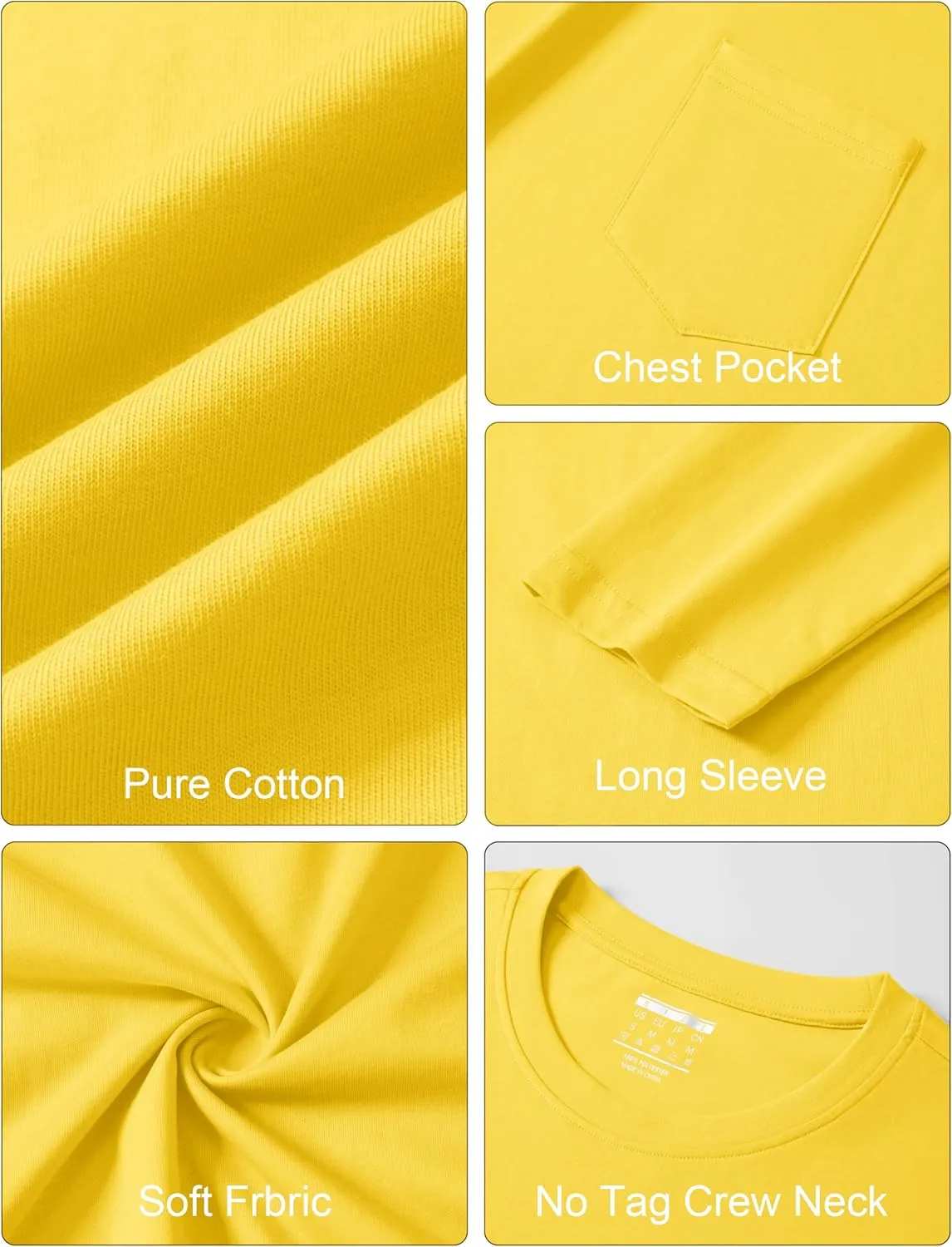 Cotrasen Men's Long Sleeve T-Shirts Cotton Casual T Shirts for Men Breathable Comfort Tee Shirts with Pocket