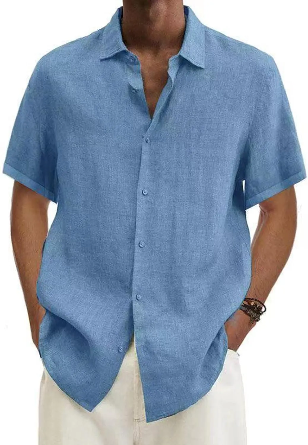 Cotton Linen Shirts for Men 2024 Summer Casual Short Sleeve Button Down T Shirt Regular Fit Solid Work Beach Shirt
