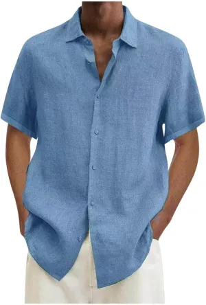 Cotton Linen Shirts for Men 2024 Summer Casual Short Sleeve Button Down T Shirt Regular Fit Solid Work Beach Shirt