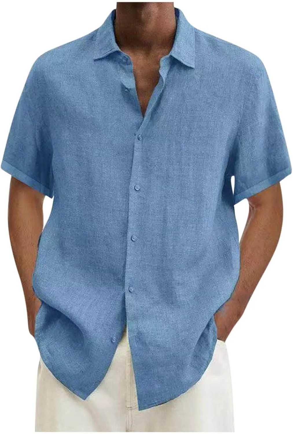 Cotton Linen Shirts for Men 2024 Summer Casual Short Sleeve Button Down T Shirt Regular Fit Solid Work Beach Shirt