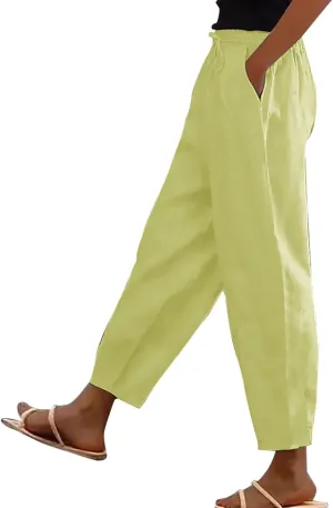 Cotton Linen Wide Leg Pants Woman Plus Size Baggy Lightweight Summer Pants High Waisted Lounge Trousers with Pockets