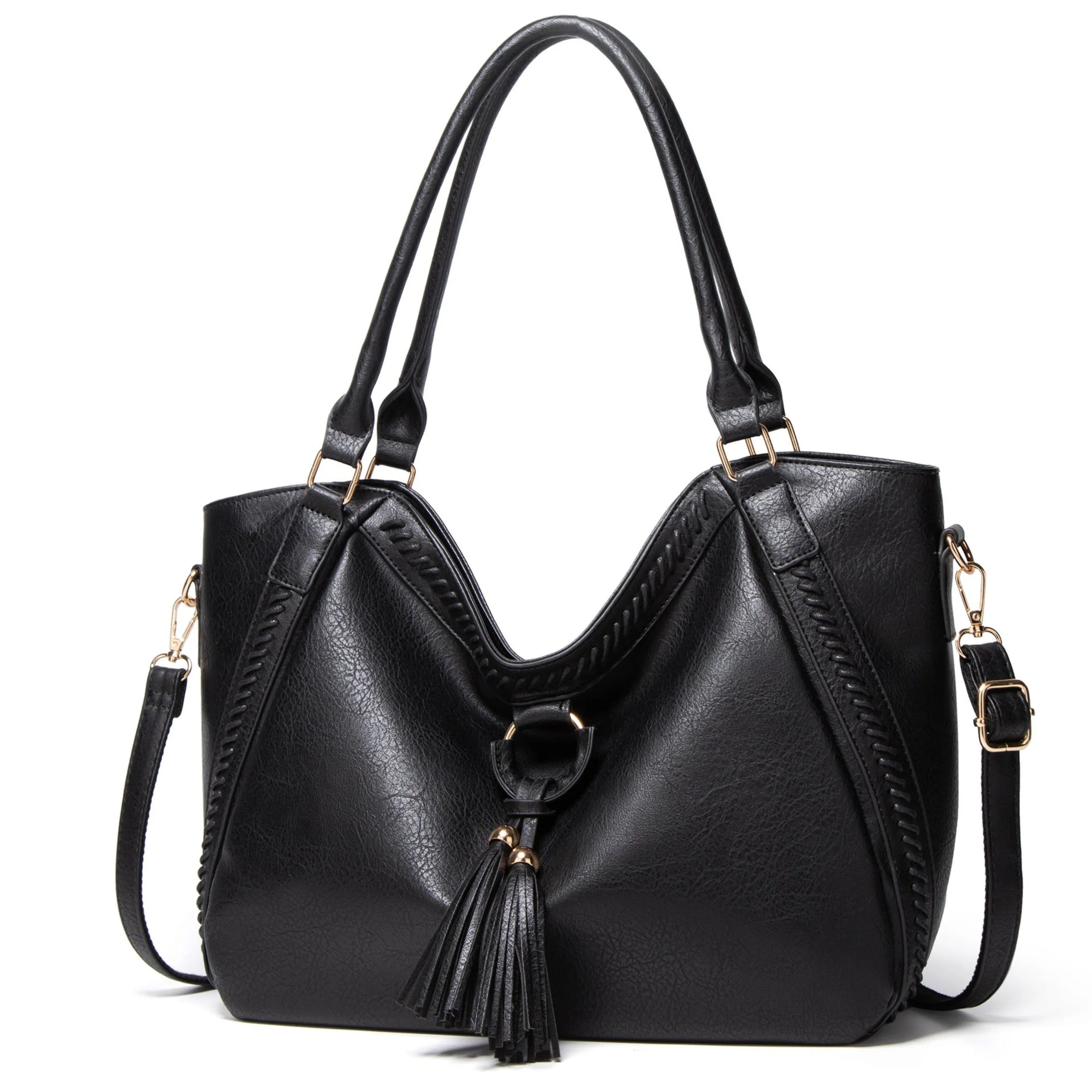Crossbody Leather Tassel Tote Bag