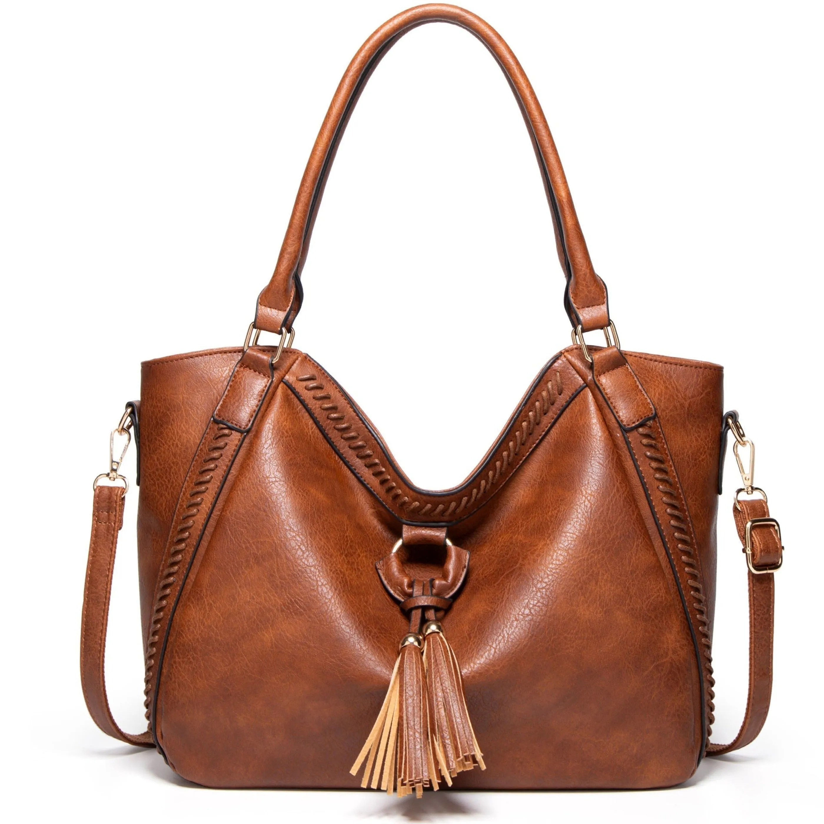 Crossbody Leather Tassel Tote Bag