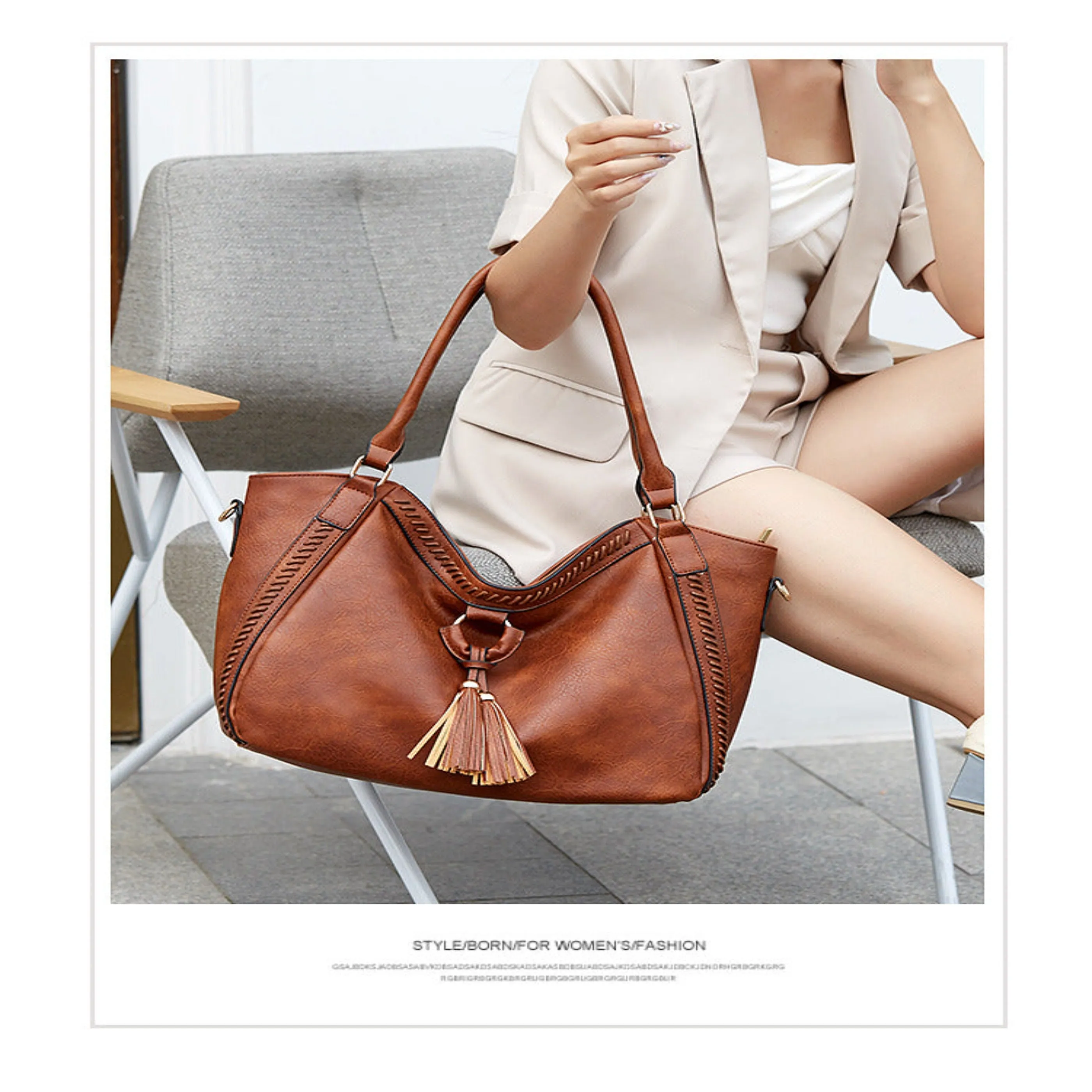 Crossbody Leather Tassel Tote Bag