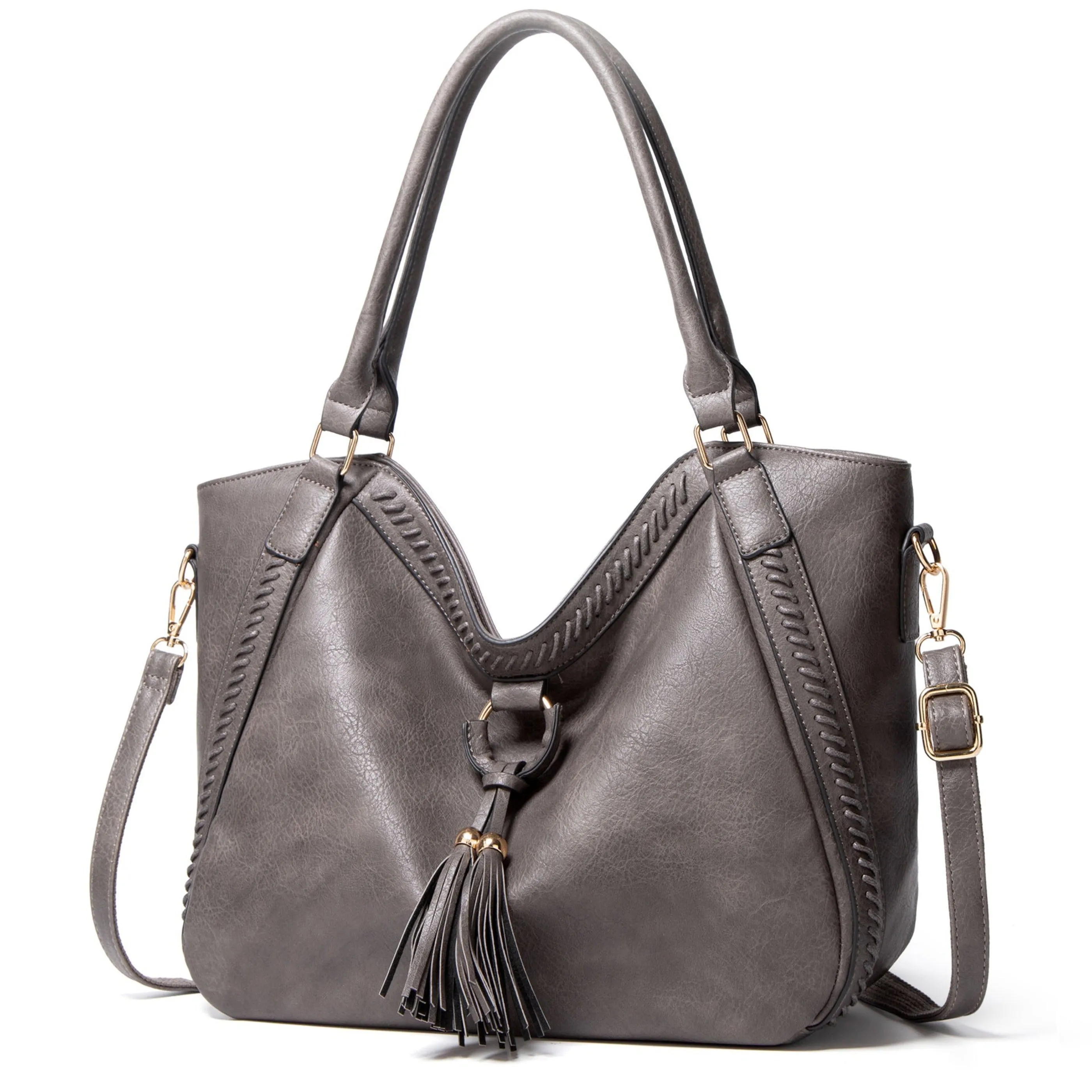 Crossbody Leather Tassel Tote Bag