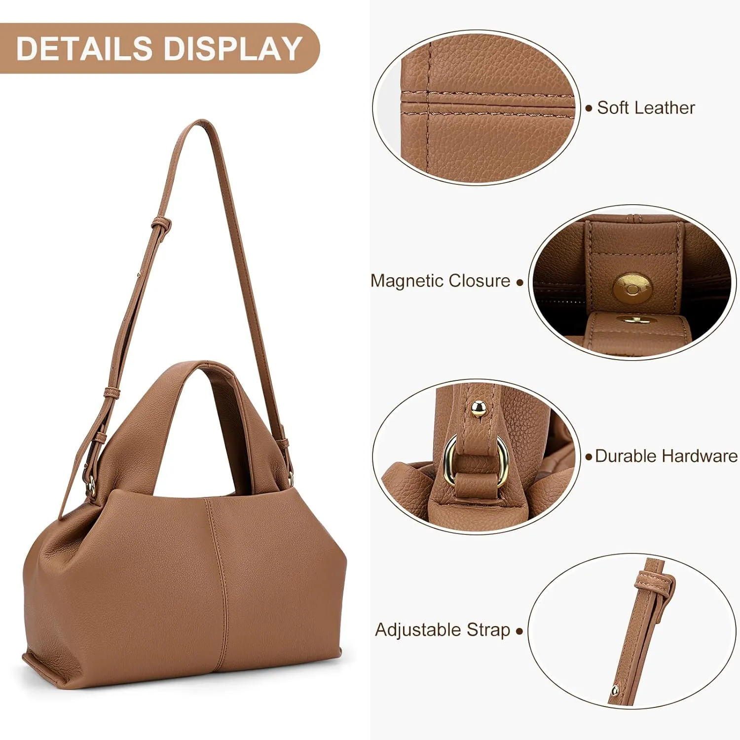 Crossbody Satchel Handbag for Women Shoulder Clutch Purse Dumpling Cloud Style Genuine Leather Bags for Daily Outfits