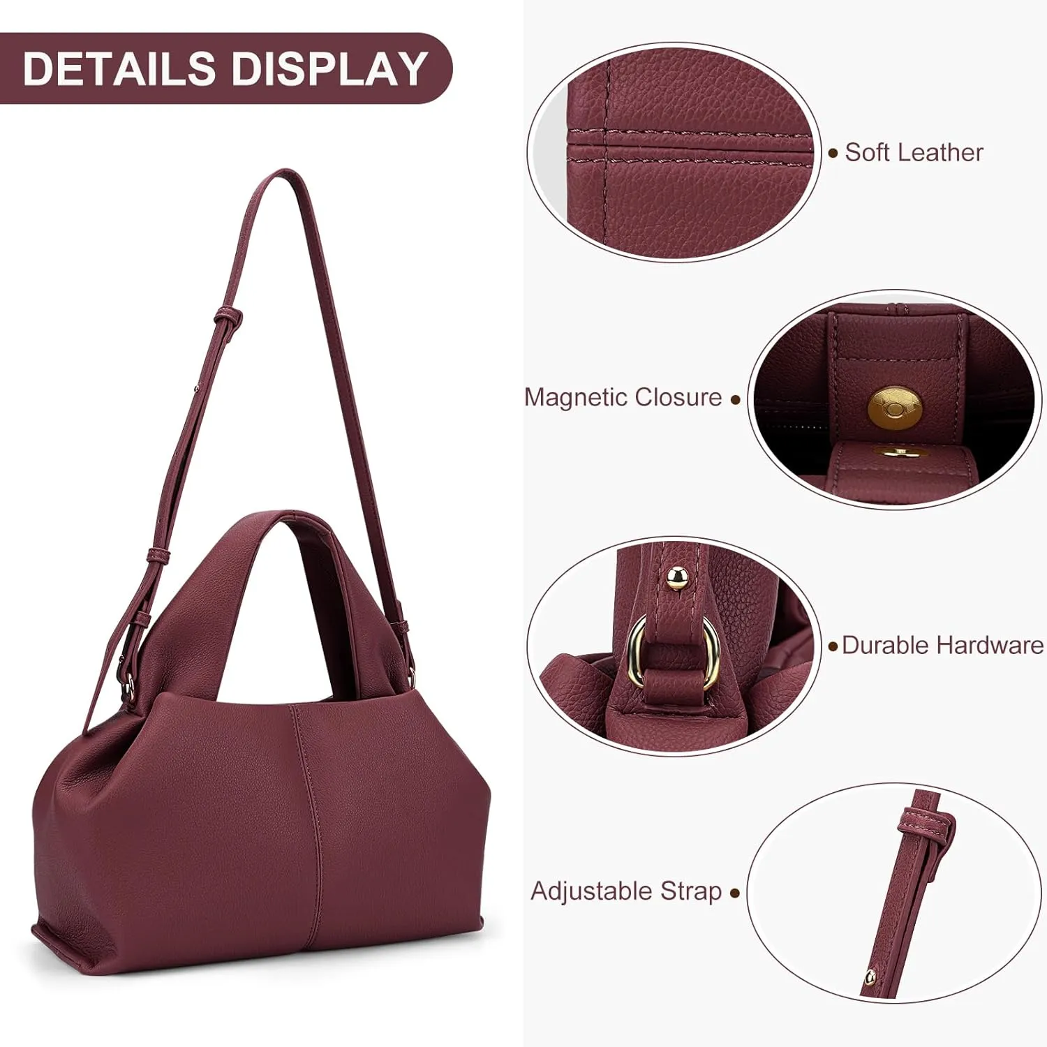 Crossbody Satchel Handbag for Women Shoulder Clutch Purse Dumpling Cloud Style Genuine Leather Bags for Daily Outfits