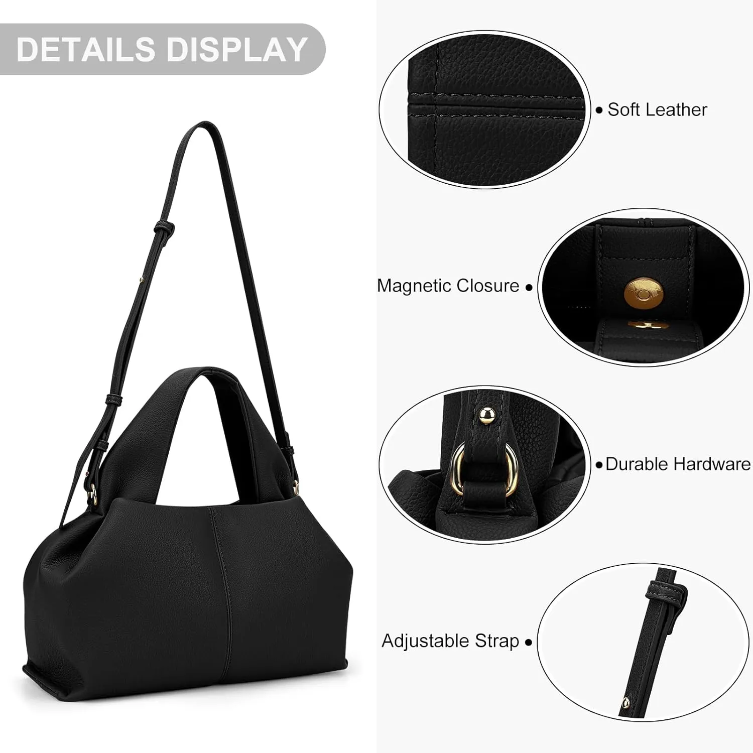 Crossbody Satchel Handbag for Women Shoulder Clutch Purse Dumpling Cloud Style Genuine Leather Bags for Daily Outfits