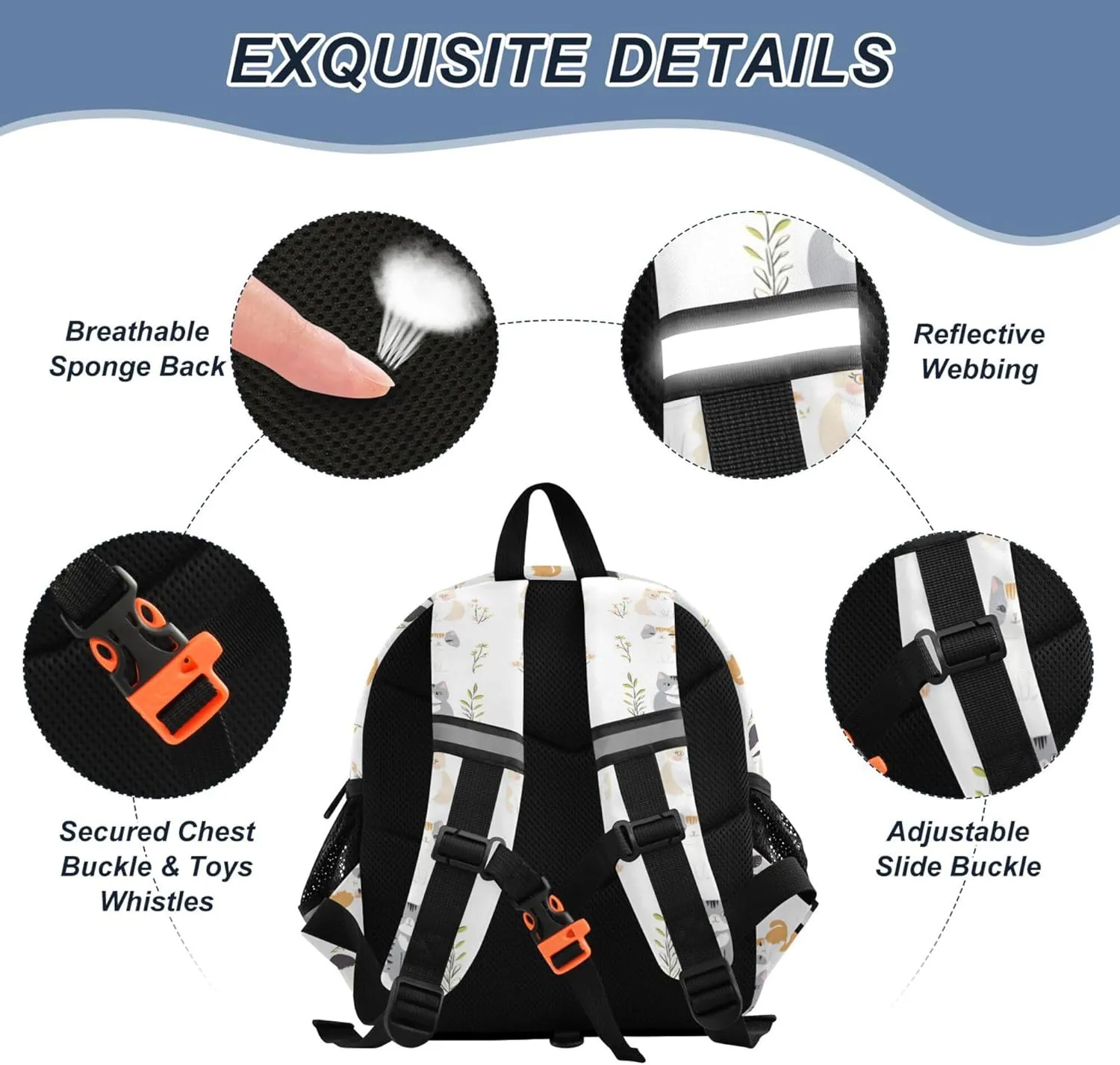 Cute Ears Cute Kid Backpack Leash Cool Girls Anti-Lost Personalized Daycare Bag For Toddle with Reflective Strip S Cute American Curl Cats White