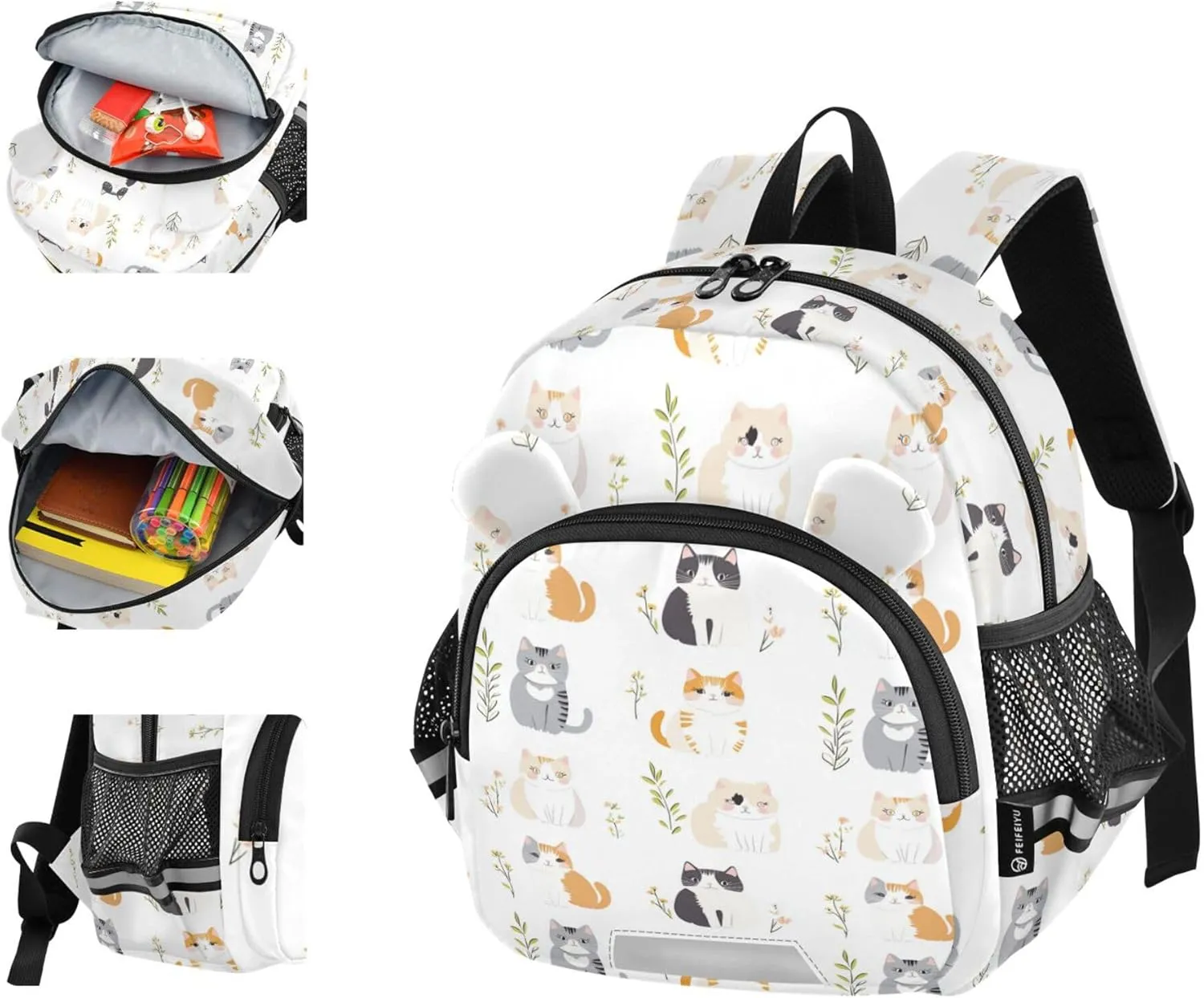 Cute Ears Cute Kid Backpack Leash Cool Girls Anti-Lost Personalized Daycare Bag For Toddle with Reflective Strip S Cute American Curl Cats White
