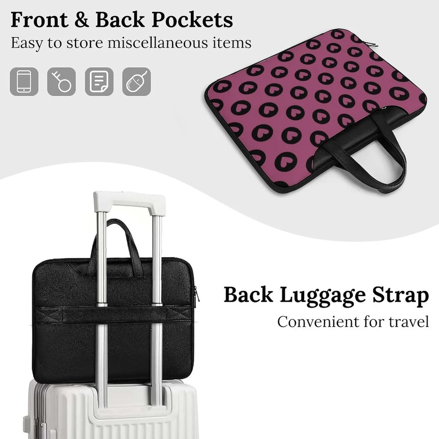 Cute Love Hearts Leather Bag Laptop Case Slim Water Resistant Computer Bags with Handle Briefcase for Work