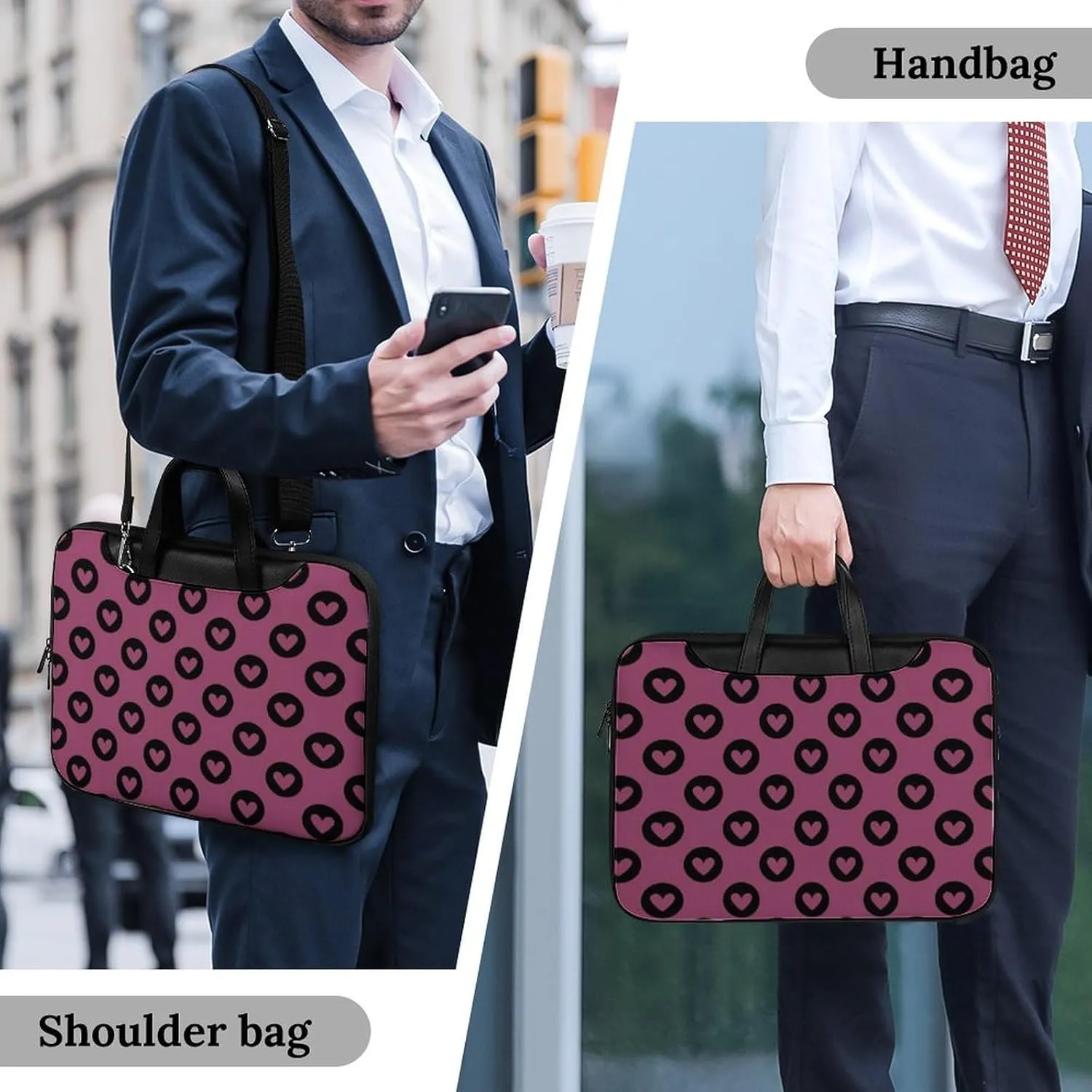 Cute Love Hearts Leather Bag Laptop Case Slim Water Resistant Computer Bags with Handle Briefcase for Work