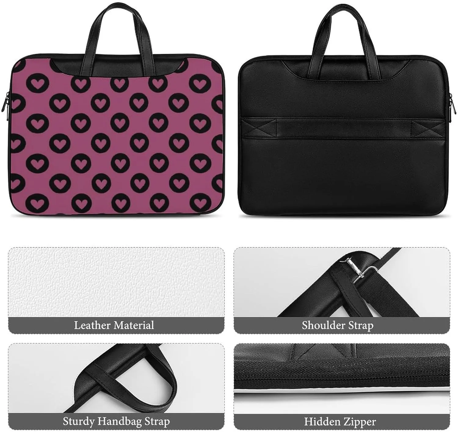 Cute Love Hearts Leather Bag Laptop Case Slim Water Resistant Computer Bags with Handle Briefcase for Work