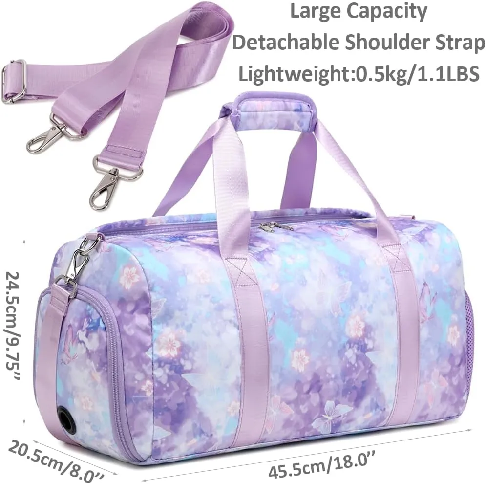 Dance Duffle Bag for Girls Sports Gym Bags with Wet Pocket Shoes Compartment Overnight Travel Duffel Bag for Girl Teens