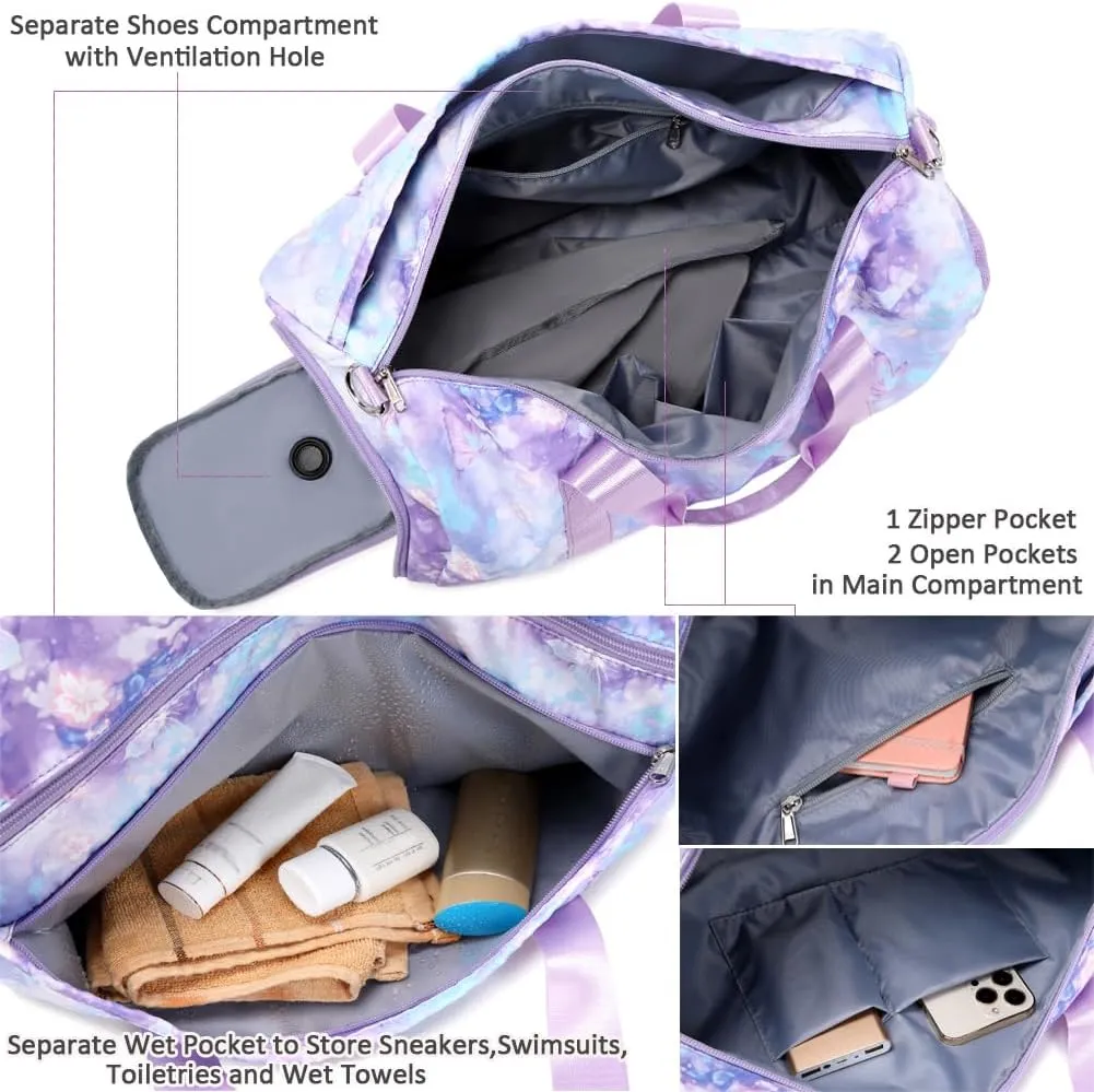 Dance Duffle Bag for Girls Sports Gym Bags with Wet Pocket Shoes Compartment Overnight Travel Duffel Bag for Girl Teens